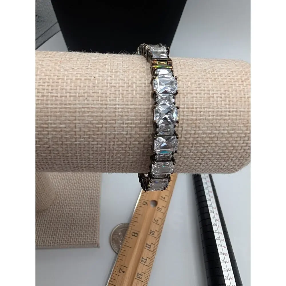 Elegant Gold Electroplate Bracelet with Emerald Cut Cubic Zirconia - 7.5